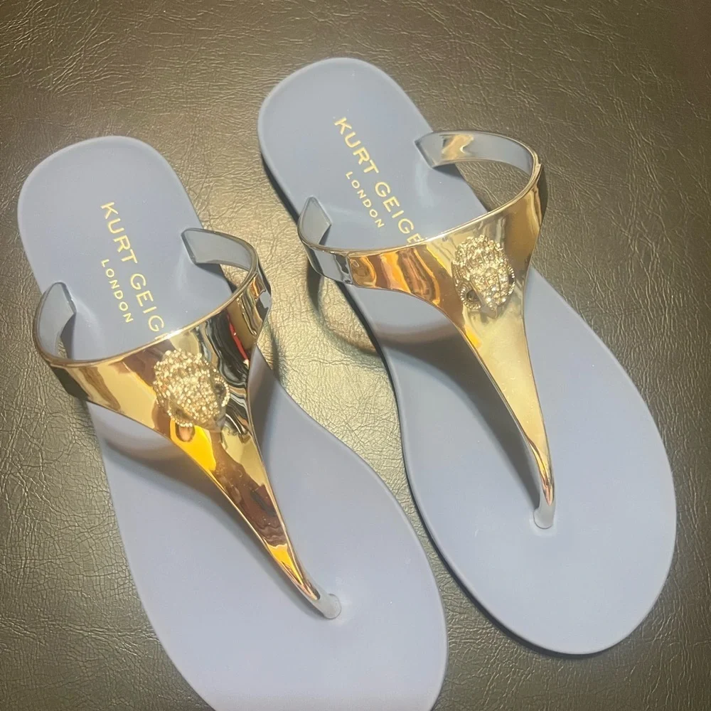 Kurt Geiger London Maddison T-Bar Metallic Silver and Blue Sandals Size 6 NEW - Picture 10 of 14